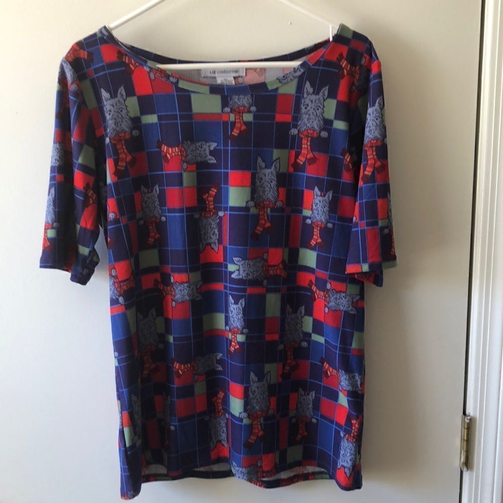 Liz Claiborne Scottish Terrier T-shirt Size XXL Gently Used Blue/red